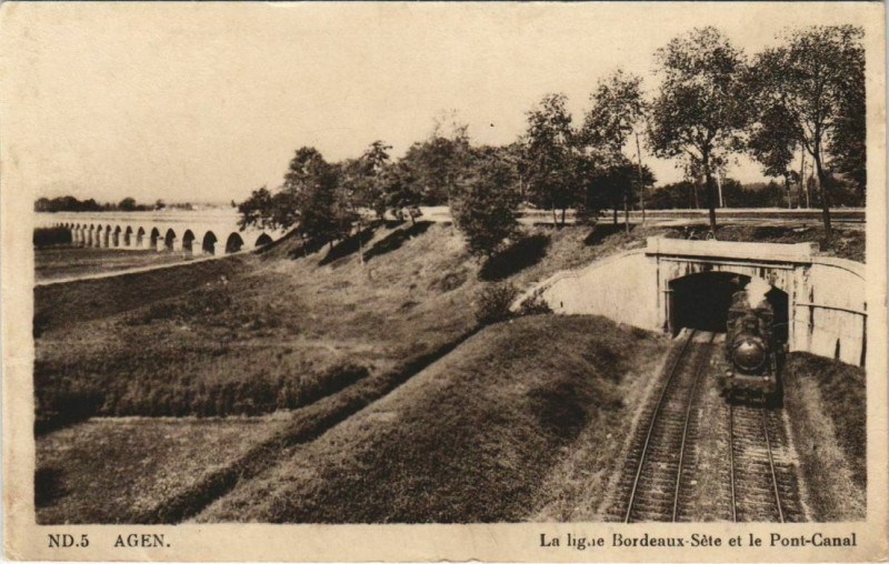 Carte postale ancienne Agen La Ligne Bordeaux-Sete France à Agen