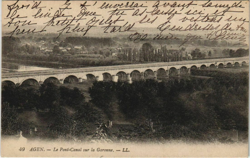Carte postale ancienne Agen Le pont canal sur la garonne France à Agen