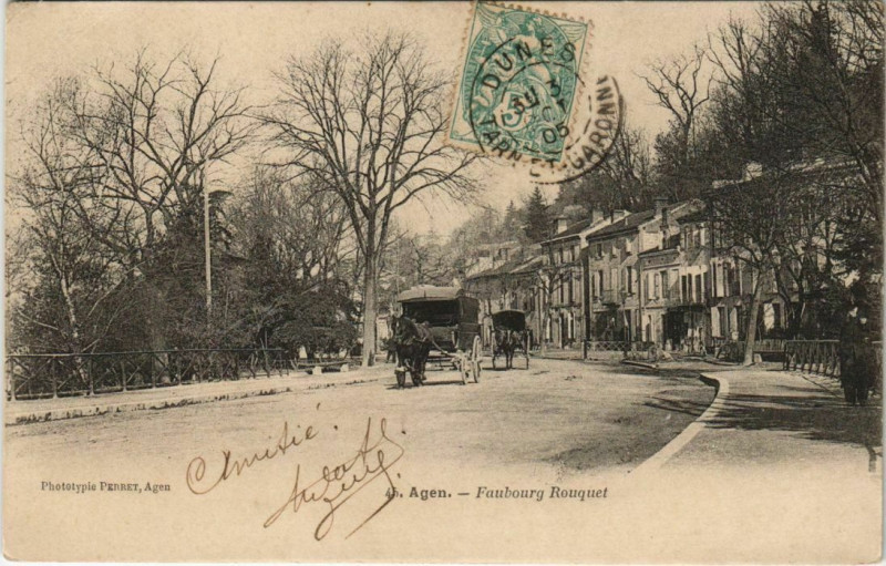 Carte postale ancienne Agen Faubourg Rouquet France à Agen