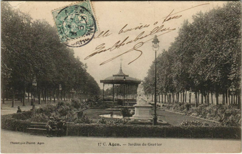 Carte postale ancienne Agen Jardins du Gravier France à Agen