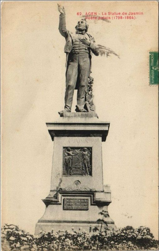 Carte postale ancienne Agen La Statue de Jasmin Poete patois France à Agen