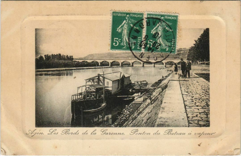 Carte postale ancienne Agen Les Bords de la Garonne France à Agen