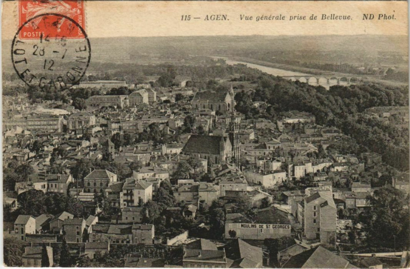 Carte postale ancienne Agen Vue Generale prise de Bellevue France à Agen