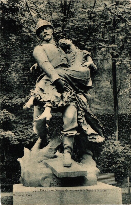Carte postale ancienne Statue de Sauvée Square Violet à Paris 15e