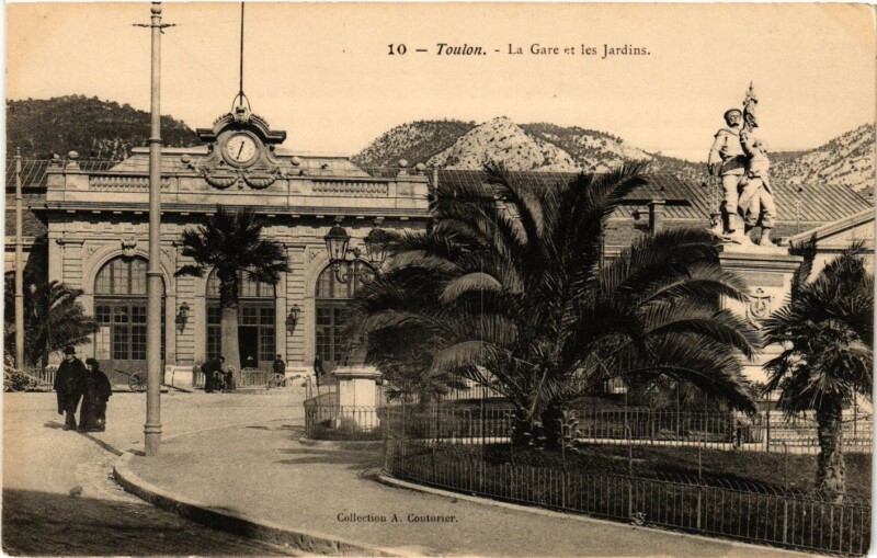 Carte postale ancienne Toulon - La Gare et les Jardins à Toulon