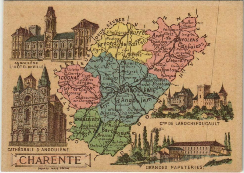 Carte postale ancienne Departement de la Charente - Map - Scenes - Small Card