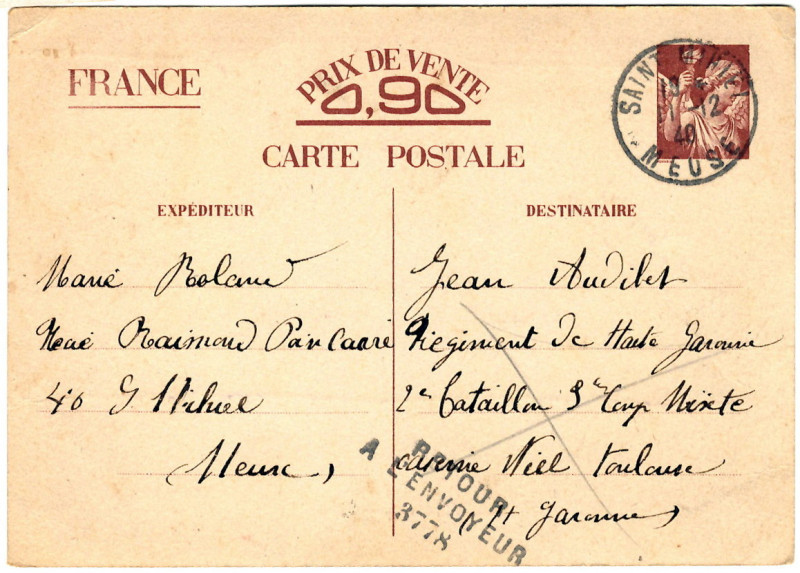 Carte postale ancienne Cp 11 dec 1940 10054