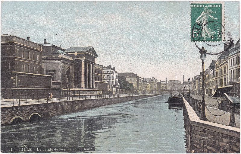 Carte postale ancienne 11. Lille — Le Palais de Justice et la Basse Deûle à Lille