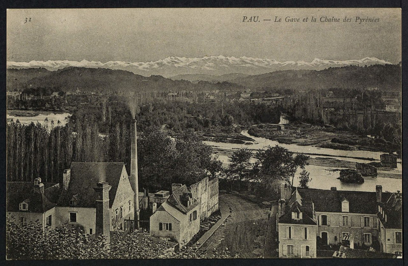 Carte postale ancienne Pau - Le Gave et Pyrénées