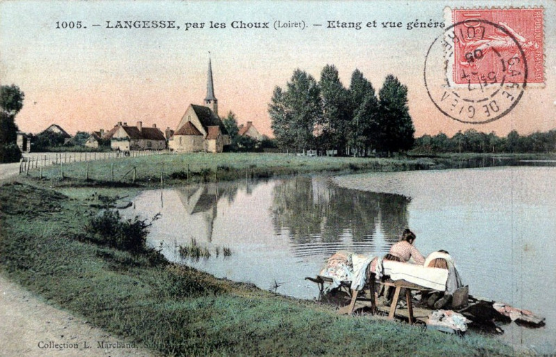 Carte postale ancienne Etang et vue générale à Langesse