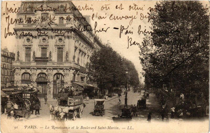 Carte postale ancienne Paris 12e-La Renaissance et le Boulevard Saint Martin à Paris 12e