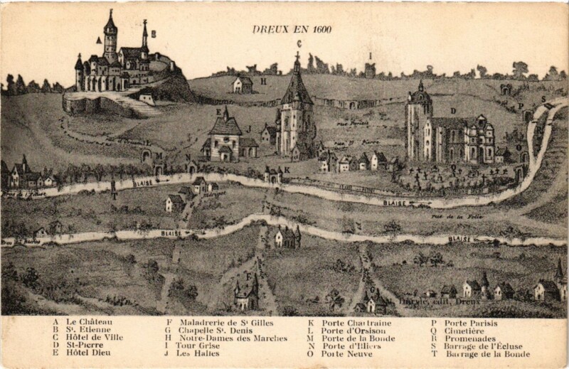 Carte postale ancienne Dreux en 1600 à Dreux