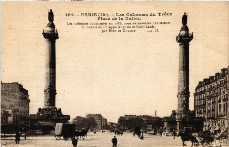 Carte postale ancienne Paris 12e-Les Colonnes du Trone-Place de la Nation à Paris 12e