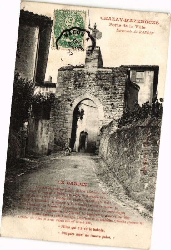 Carte postale ancienne Chazay d'Azergues-Porte de la Ville à Chazay-d'Azergues