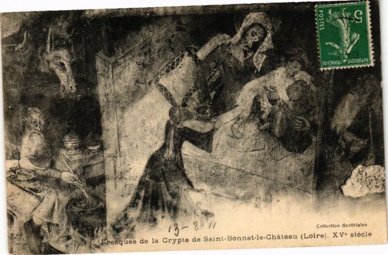 Carte postale ancienne Fresques de la Crypte de Saint-Bonnet-le-Chateau Xv siécle