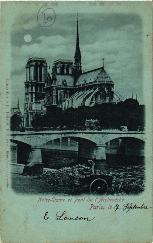 Carte postale ancienne Paris (1e) - Notre Dame de Paris et Pont de l'Archeveché à Paris 1er