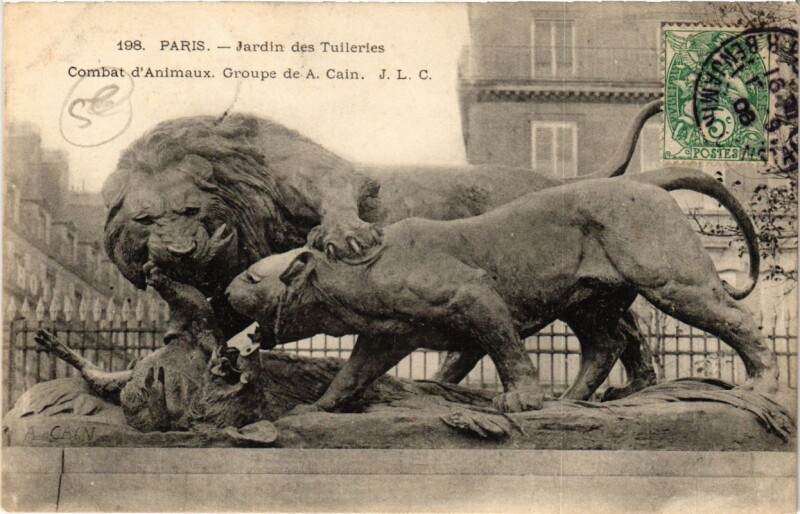 Carte postale ancienne Paris (1e) - Jardin des Tuleries Combat d'Animaux à Paris 1er