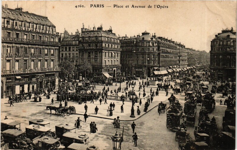 Carte postale ancienne Paris 2e-Place et Avenue de l'Opéra à Paris 2e