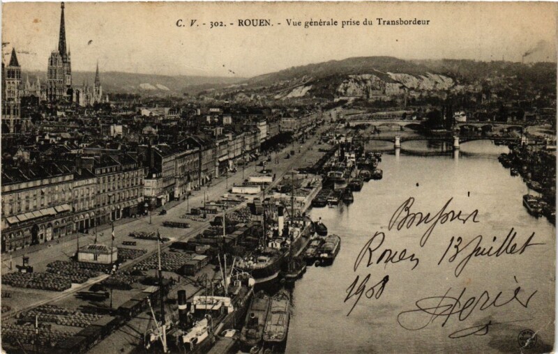 Carte postale ancienne Rouen-Vue générale prise du Transbordeur à Rouen