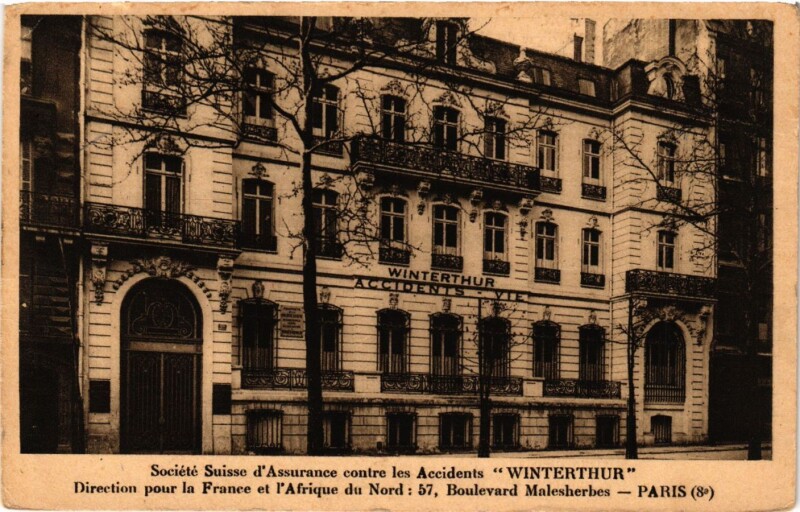 Carte postale ancienne Paris 8e Societe Suisse d'Assurance contre Accidents Winterthur à Paris 8e