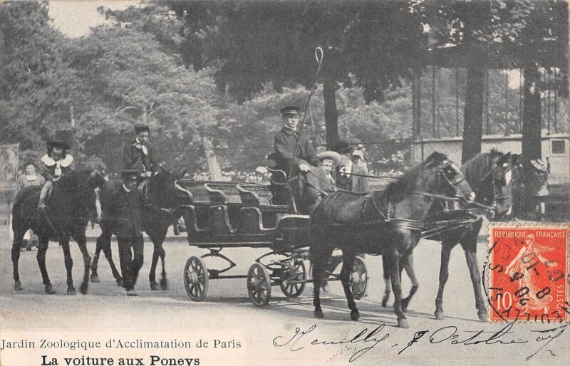 Carte postale ancienne Jardin Zoologique d'Acclimatation de Paris - La voiture aux Poneys à Neuilly-sur-Seine