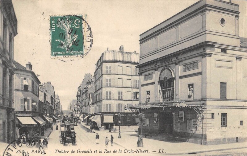 Carte postale ancienne Théâtre de Grenelle et la Rue de la Croix-Nivert à Paris 15e