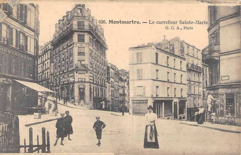 Carte postale ancienne Montmartre - Le Carrefour Sainte-Marie à Paris 18e