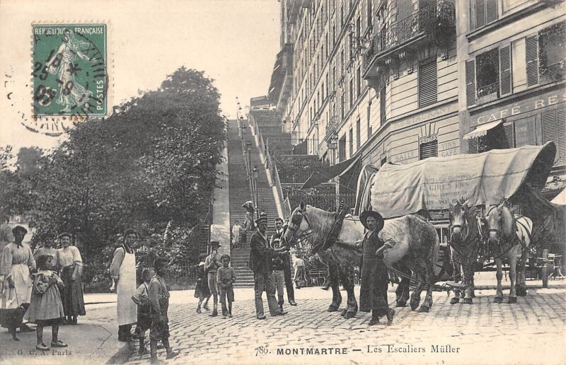 Carte postale ancienne Montmartre - Les Escaliers Müller à Paris 18e
