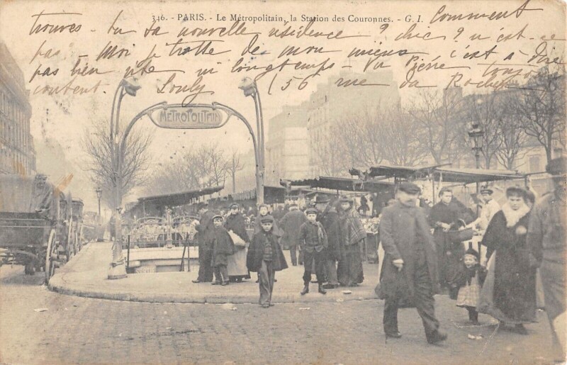 Carte postale ancienne Le Métropolitain - la Station des Couronnes à Paris 11e