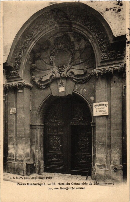 Carte postale ancienne Paris (4e) 20 rue Geoffroy-Lasnier. Hotel du Connetable à Paris 4e