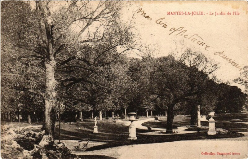 Carte postale ancienne Mantes-la-Jolie Le Jardin de l'Ile à Mantes-la-Jolie