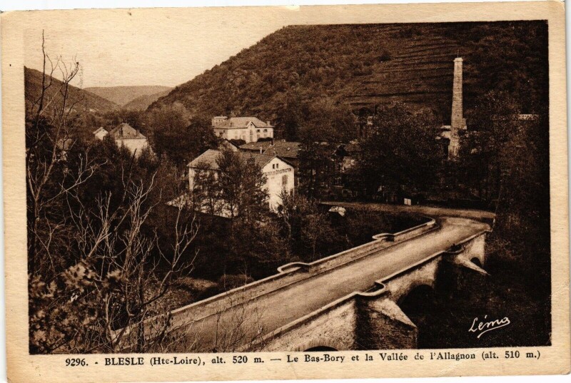 Carte postale ancienne Blesle (Hte-Loire) - Les Bas-Bory et la Vallée de l'Allagnon à Blesle