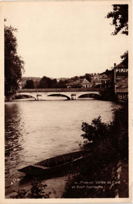 Carte postale ancienne Figeac - Vallée du Cele et Pont Gambetta à Figeac