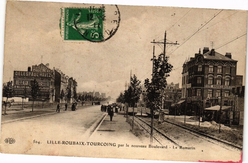 Carte postale ancienne Lille - Roubaix-Tourcoing par le nouveau Boulevard - Le Romarin à Lille