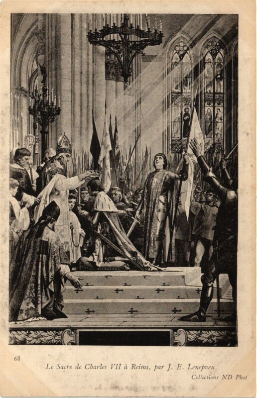 Carte postale ancienne Le Sacre de Charles Vii a Reims par J. E. Lenepueu à Reims