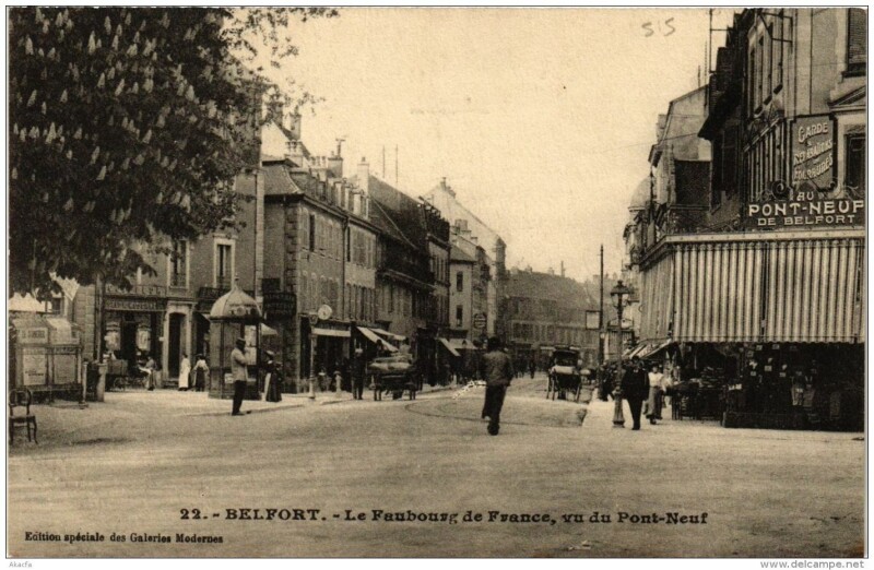 Carte postale ancienne Belfort Le Faubourg de France vu du Pont-Neuf à Belfort