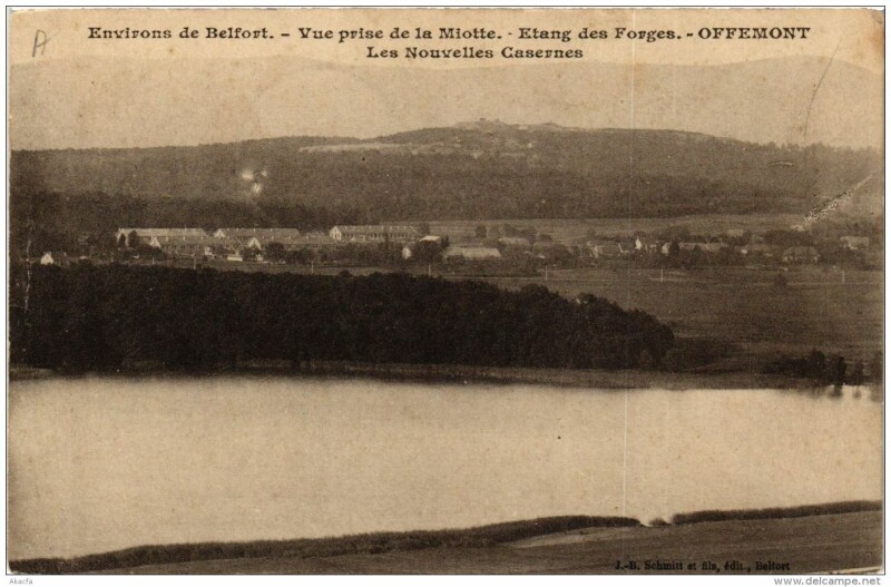 Carte postale ancienne Env. de Belfort Vue prise de la Miotte Etang des Forges à Belfort