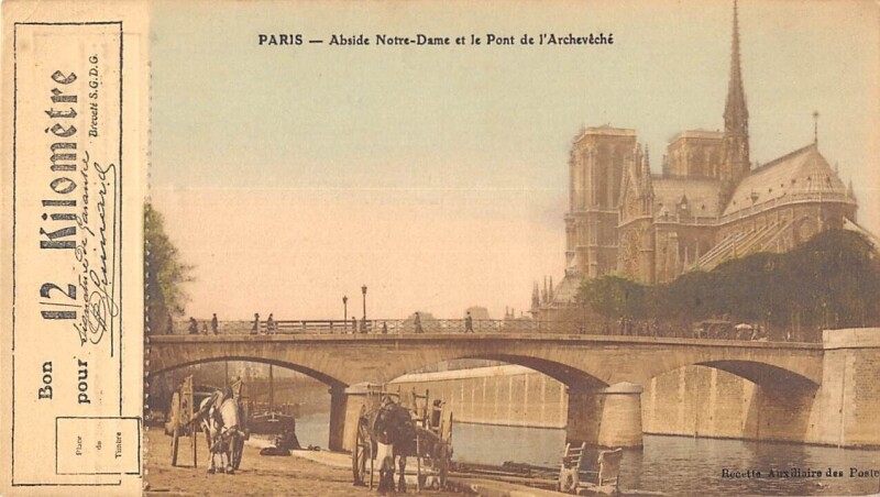 Carte postale ancienne Paris IVe abside notre Dame De Paris et le pont de l'Archeveche à Paris 4e