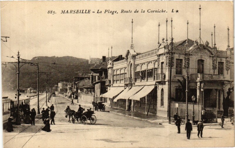 Carte postale ancienne Marseille La Plage Route de la Corniche à Marseille