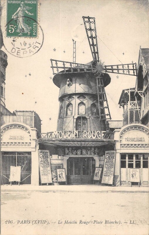 Carte postale ancienne Le Moulin Rouge, Place Blanche à Paris 18e