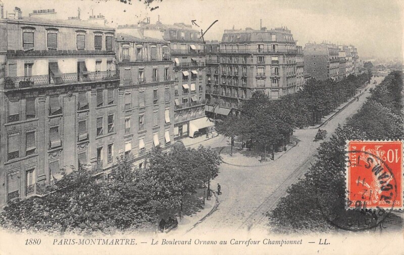 Carte postale ancienne Montmartre - Le Boulevard Ornano au Carrefour Championnet à Paris 18e