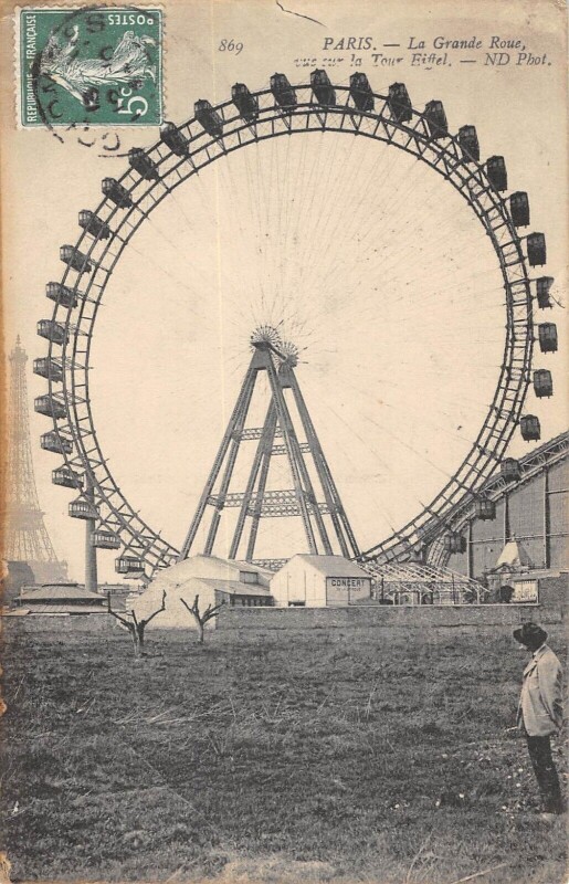Carte postale ancienne La Grande Roue - Vue sur la Tour Eiffel à Paris 15e