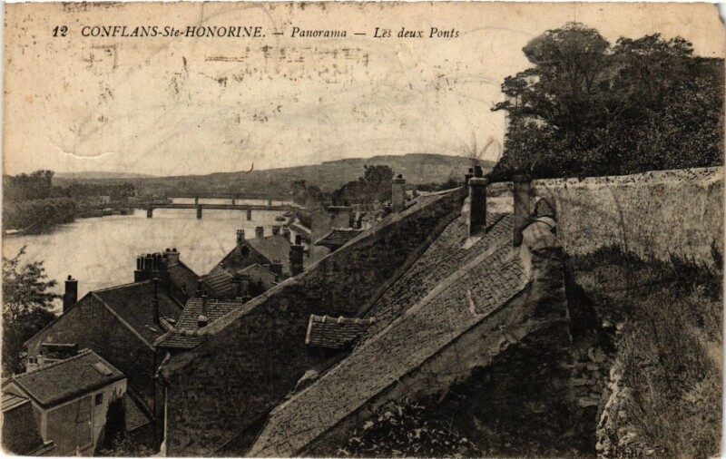 Carte postale ancienne Conflans-Sainte-Honorine - Panorama - Les deux Ponts à Conflans-Sainte-Honorine