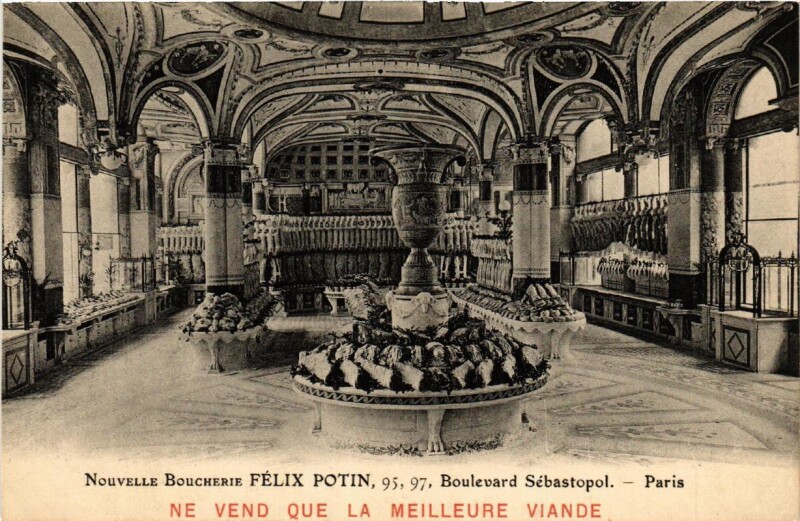 Carte postale ancienne Paris (3e) 95, 97, Boulevard Sebastopol. Boucherie Felix Potin à Paris 3e