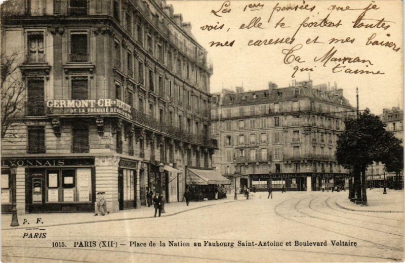Carte postale ancienne Paris 12e Place de la Nation, au Fb Saint-Antoine F. Fleury à Paris 12e