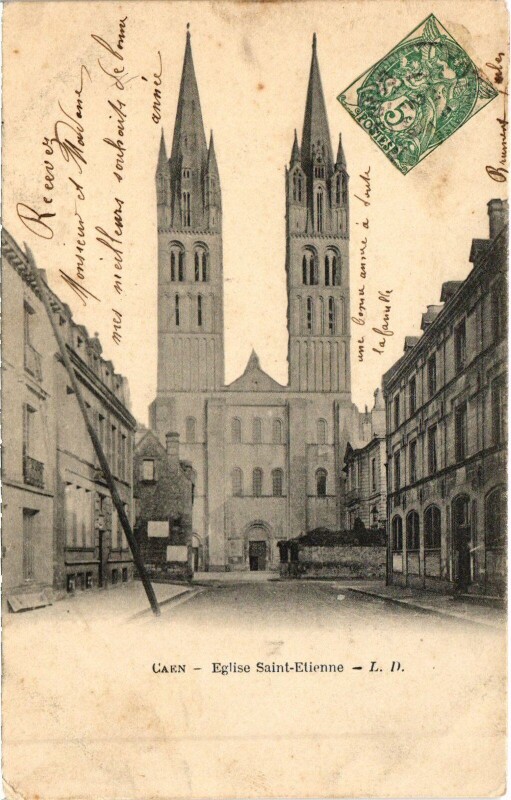 Carte postale ancienne Caen Eglise Saint-Etienne