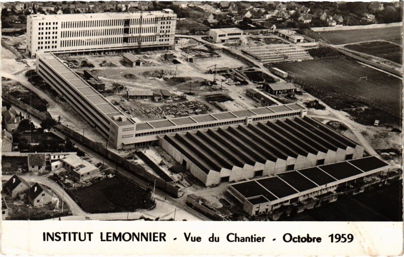 Carte postale ancienne Caen Institut Lemonnier - Vue du Chantier - 1959