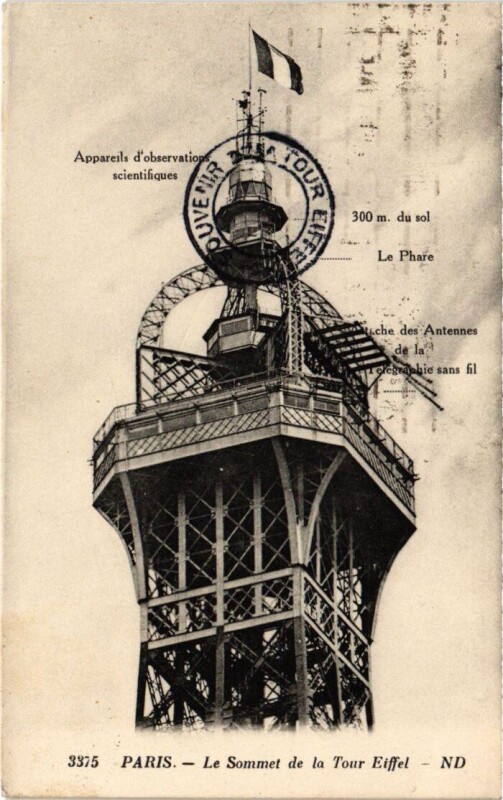 Carte postale ancienne Le Sommet de la Tour Eiffel à Paris 7e