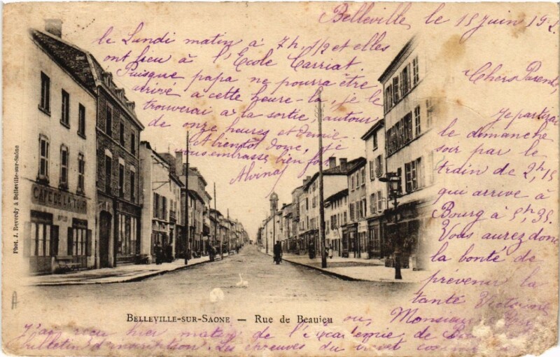 Carte postale ancienne Belleville-sur-Saone Rue de la Beauieu