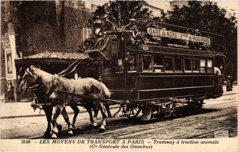 Carte postale ancienne Paris Tramway a traction animale